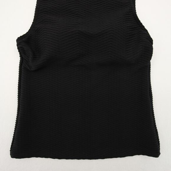 Lands End Tankini Top Black Crinkle Scoop Neck Swimwear Built In Bra Size 4 - Picture 3 of 8